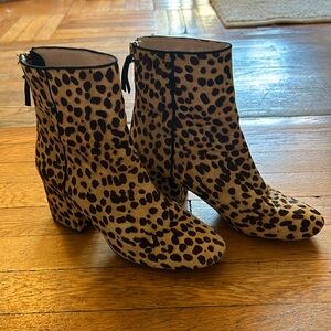 J crew calf hair size 7 heeled booties leopard print!